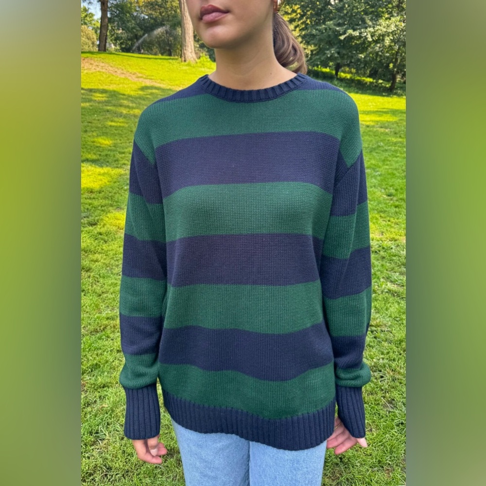 Brandy Melville Brianna Green and Navy Striped Sweater
